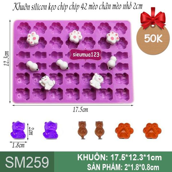 Khuôn silicon kẹo chip chip 42 mèo chân mèo nhỏ 2cm ( SM259 ) SALE OFF