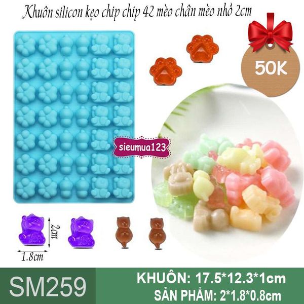 Khuôn silicon kẹo chip chip 42 mèo chân mèo nhỏ 2cm ( SM259 ) SALE OFF
