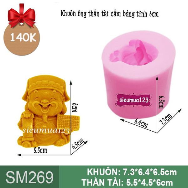 Khuôn Silicon Ông Thần Tài Cầm Bảng Tính 6cm ( SM269 )