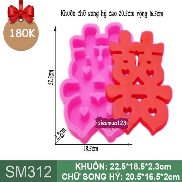 Khuôn rau câu silicon chữ Song Hỷ tiếng Hoa siêu to 20,5cm ( SM312 ) giá 150k