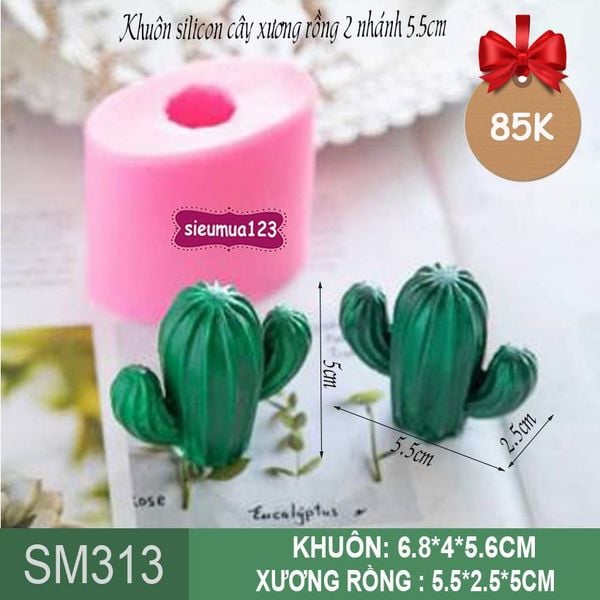 Khuôn rau câu silicon 4d : Khuôn cây xương rồng 2 nhánh 5,5cm ( SM313 )