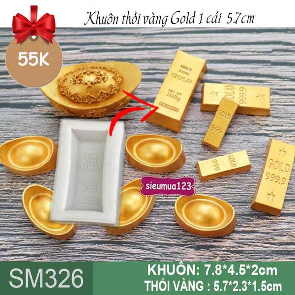Khuôn silicon thỏi vàng Gold 5,7cm ( SM326 )
