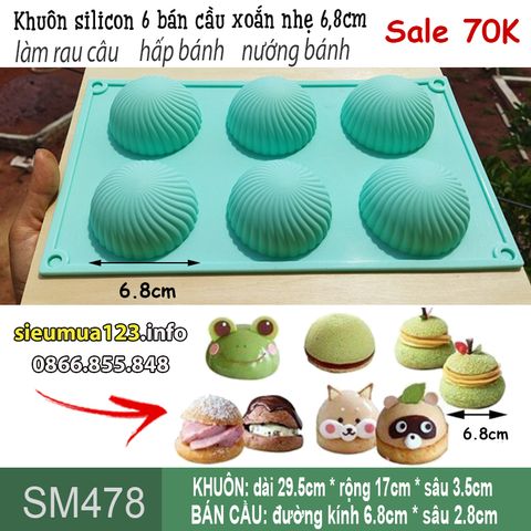 Khuôn silicon 6 bán cầu xoắn nhẹ 6,8cm ( SM478 )