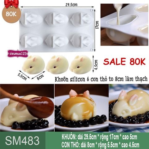 Khuôn silicon 6 con thỏ to 8cm làm tàu hũ trân châu ( SM483 ) có clip hướng dẫn