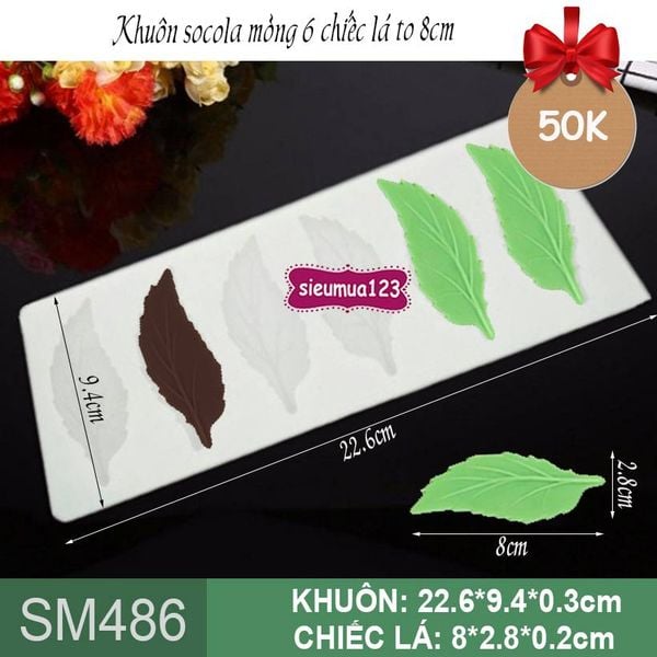 Khuôn silicon socola mỏng 6 chiếc lá to 8cm ( SM486 )