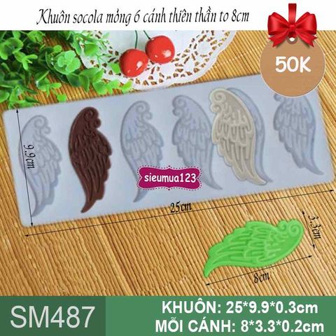 Khuôn silicon socola mỏng 6 cánh thiên thần to 8cm ( SM487 )