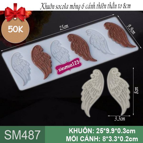 Khuôn silicon socola mỏng 6 cánh thiên thần to 8cm ( SM487 )
