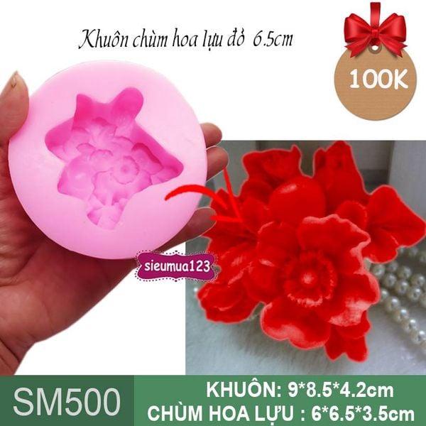 Khuôn rau câu silicon chùm hoa lựu đỏ kèm trái 6,5cm ( SM500 )