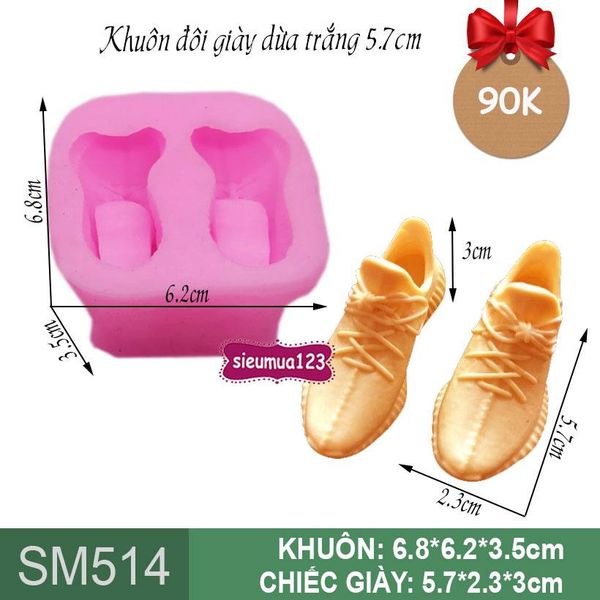 Khuôn silicon đôi giày dừa trắng 5,7cm ( SM514 )