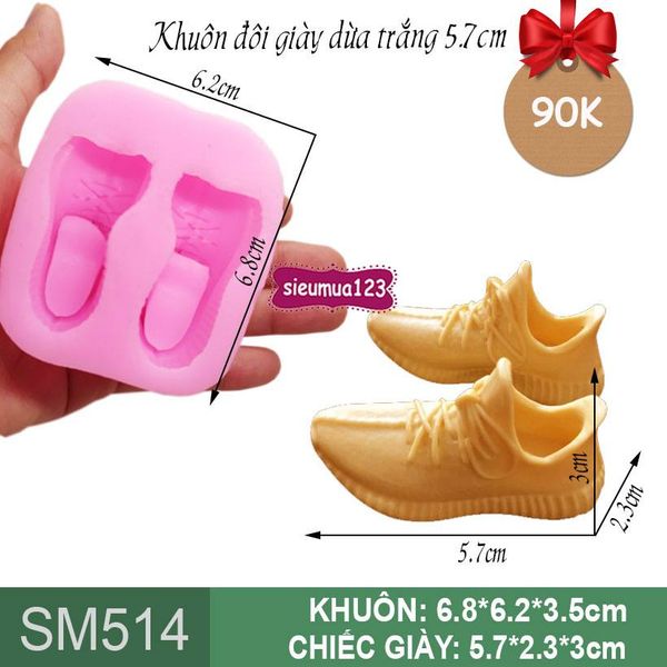 Khuôn silicon đôi giày dừa trắng 5,7cm ( SM514 )