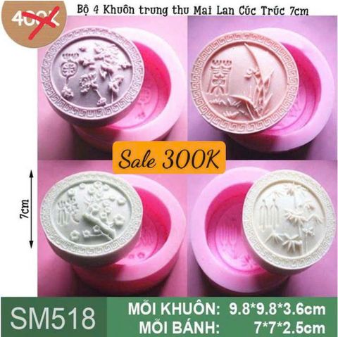 Bộ 4 Khuôn trung thu Mai Lan Cúc Trúc 7cm ( SM518 ) CÒN 3 BỘ