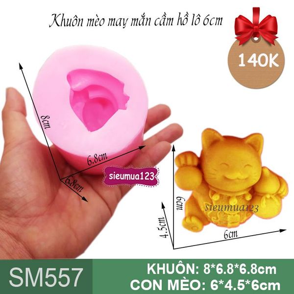 Khuôn rau câu silicon con mèo may mắn vẫy tay cầm hồ lô 6cm ( SM557 ) CÒN 3 CON