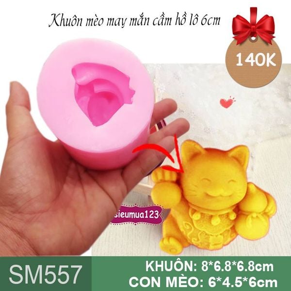 Khuôn rau câu silicon con mèo may mắn vẫy tay cầm hồ lô 6cm ( SM557 ) CÒN 3 CON