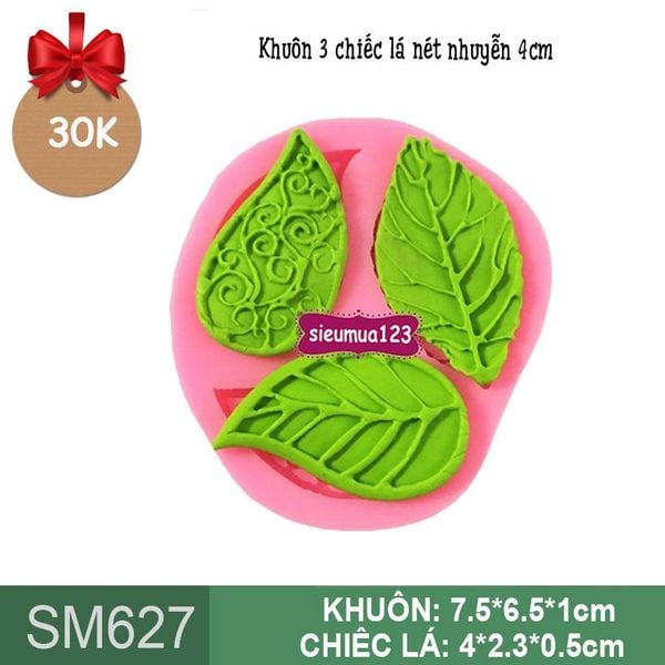Khuôn silicon fondant 3 chiếc lá nét nhuyễn 4cm ( SM627 )