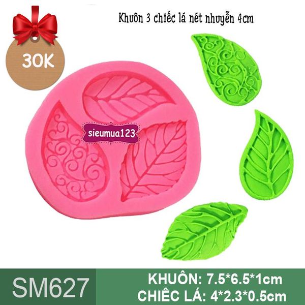 Khuôn silicon fondant 3 chiếc lá nét nhuyễn 4cm ( SM627 )