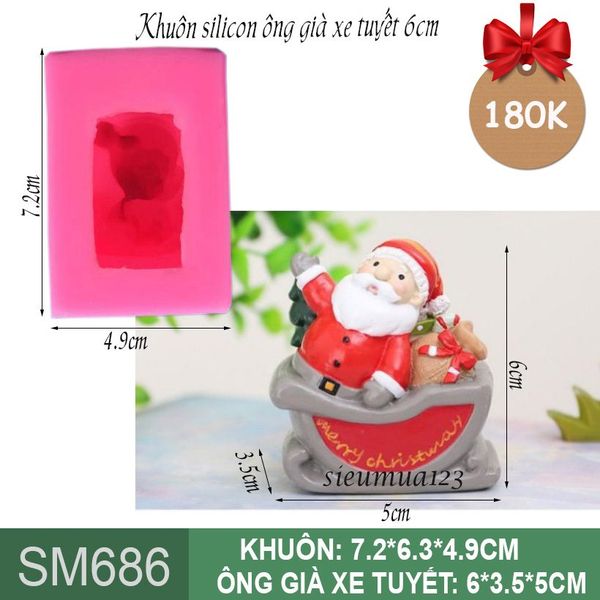 Khuôn silicon Ông già Noel cưỡi xe tuyết 6cm ( SM686 )