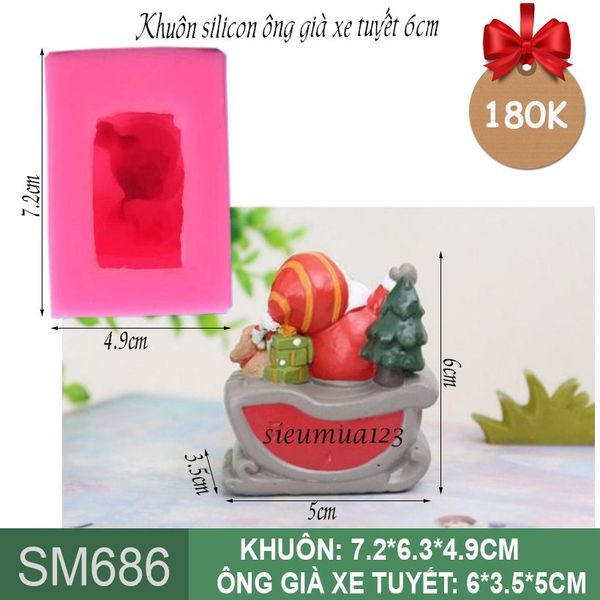 Khuôn silicon Ông già Noel cưỡi xe tuyết 6cm ( SM686 )