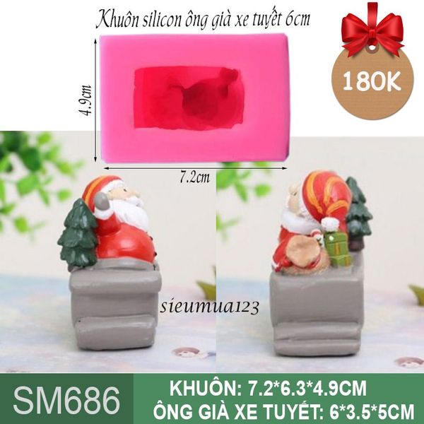Khuôn silicon Ông già Noel cưỡi xe tuyết 6cm ( SM686 )