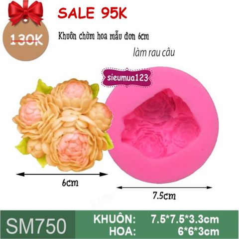 Khuôn rau câu silicon 4d chùm hoa mẫu đơn 6cm ( SM750 )