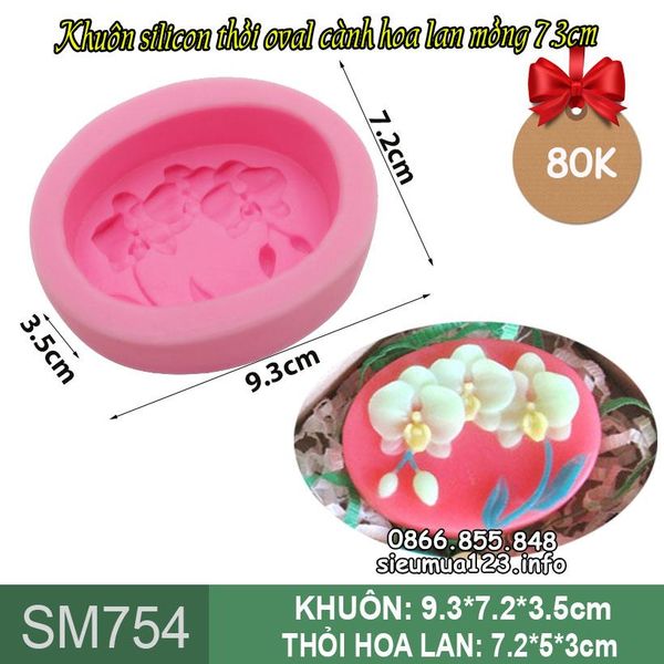 Khuôn silicon thỏi oval cành hoa lan mỏng 7,2cm ( SM754 )