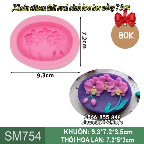 Khuôn silicon thỏi oval cành hoa lan mỏng 7,2cm ( SM754 )