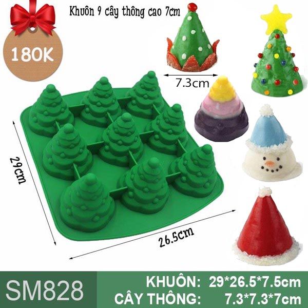 Khuôn silicon 9 cây thông 3D cao 7cm ( SM828 )