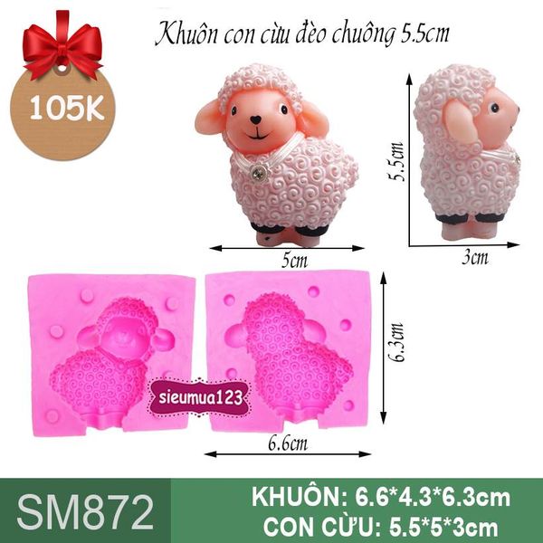 Khuôn silicon con cừu đeo chuông 5,5cm ( SM872 )
