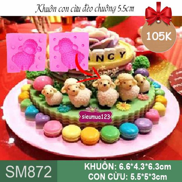 Khuôn silicon con cừu đeo chuông 5,5cm ( SM872 )