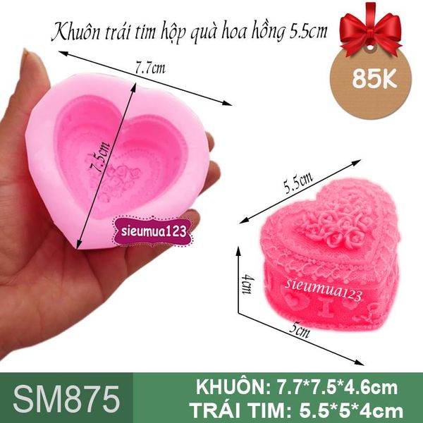 Khuôn silicon trái tim hộp quà hoa hồng 5,5cm ( SM875 )