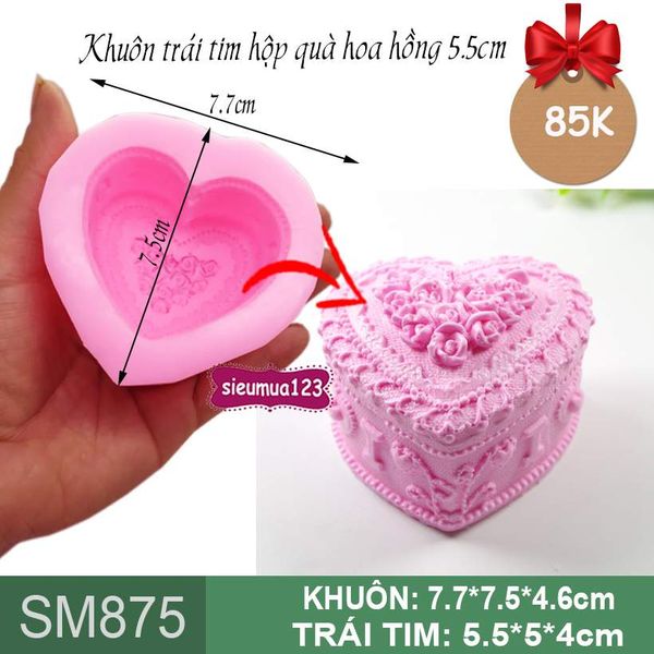 Khuôn silicon trái tim hộp quà hoa hồng 5,5cm ( SM875 )