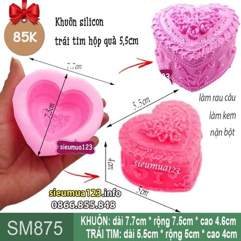 Khuôn silicon trái tim hộp quà hoa hồng 5,5cm ( SM875 )