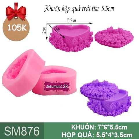 Khuôn rau câu silicon trái tim hộp quà có nắp 5,5cm ( SM876 )