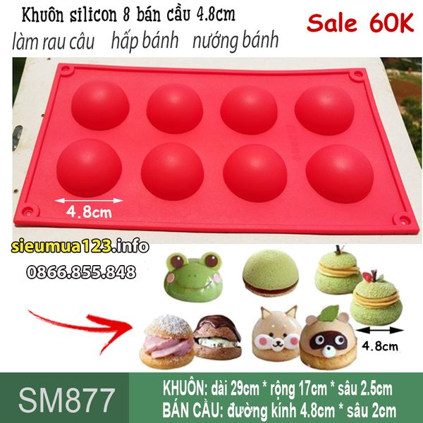 Khuôn nướng bánh silicon 8 bán cầu 4.8cm ( SM877 )