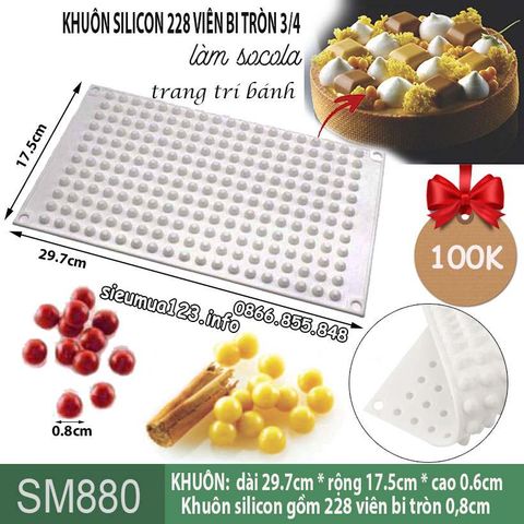 Khuôn silicon 228 viên bi tròn 0,8cm làm socola chocolate chip ( SM880 )