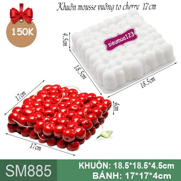 Khuôn silicon làm bánh mousse vuông to cherry 17cm ( SM885 ) còn 5 cái