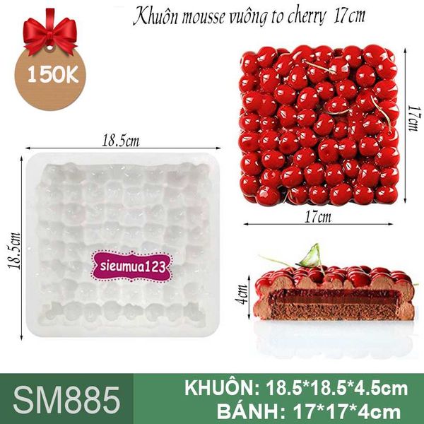 Khuôn silicon làm bánh mousse vuông to cherry 17cm ( SM885 ) còn 5 cái