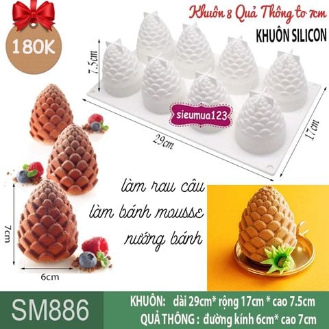 Khuôn silicon 8 quả thông 7cm ( SM886 )