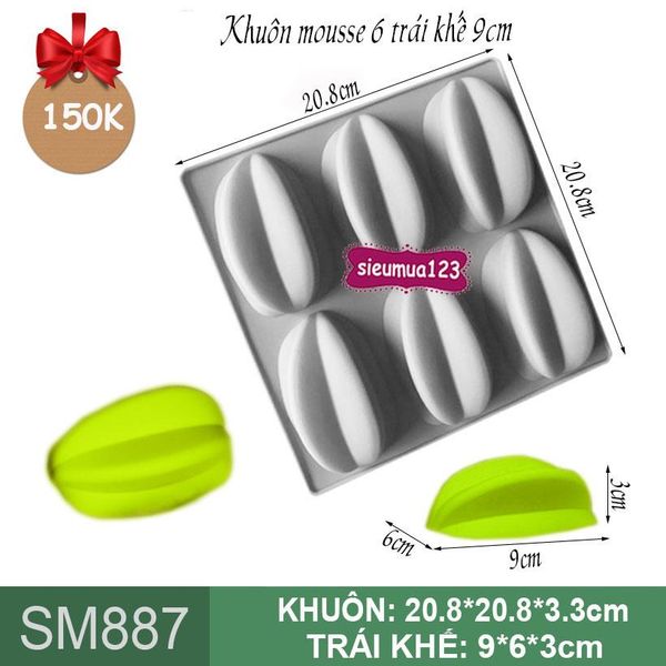Khuôn mousse 6 trái khế 9cm ( SM887 ) còn 3 cái