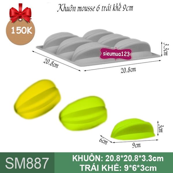 Khuôn mousse 6 trái khế 9cm ( SM887 ) còn 3 cái