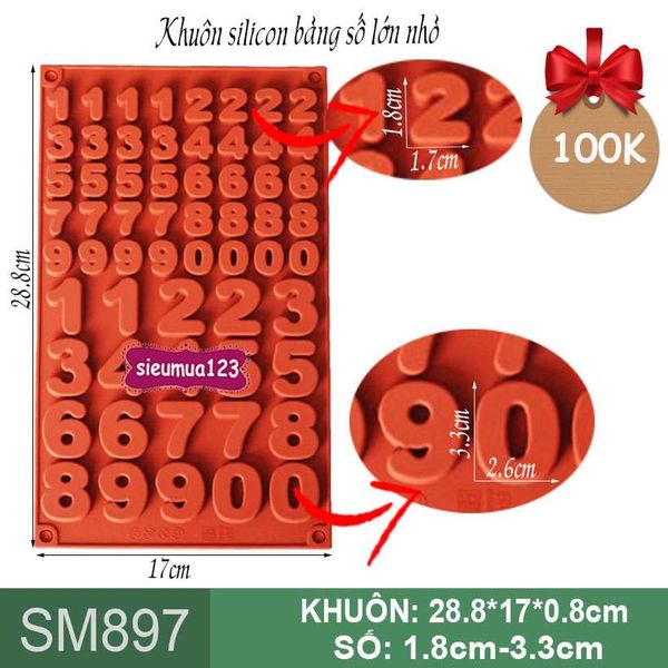 Khuôn silicon bảng số lớn nhỏ 1,8-3,3cm ( SM897 )