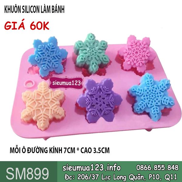 Khuôn silicon 6 hoa tuyết hồng 7cm ( SM899 )