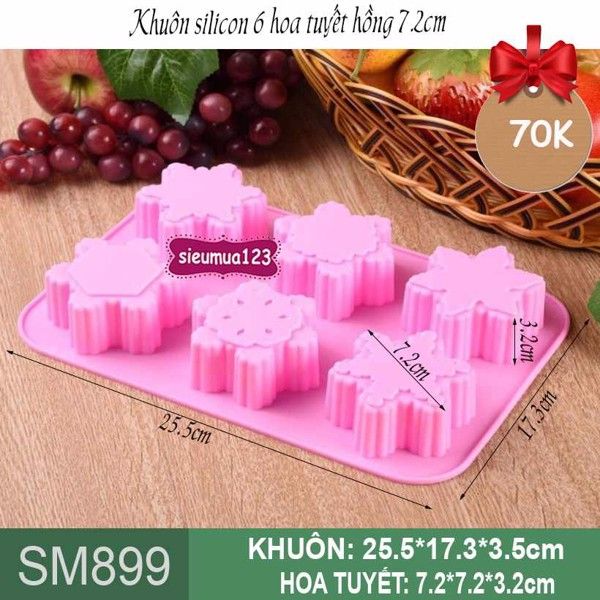 Khuôn silicon 6 hoa tuyết hồng 7cm ( SM899 )
