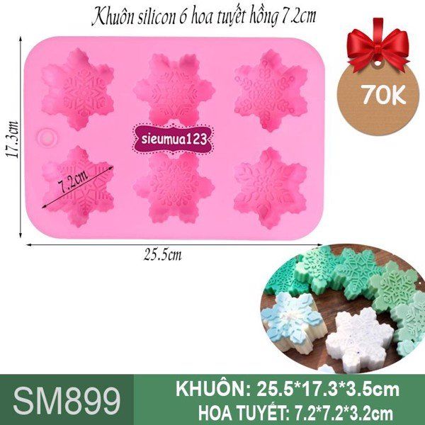 Khuôn silicon 6 hoa tuyết hồng 7cm ( SM899 )