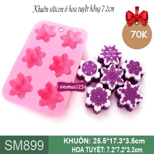 Khuôn silicon 6 hoa tuyết hồng 7cm ( SM899 )