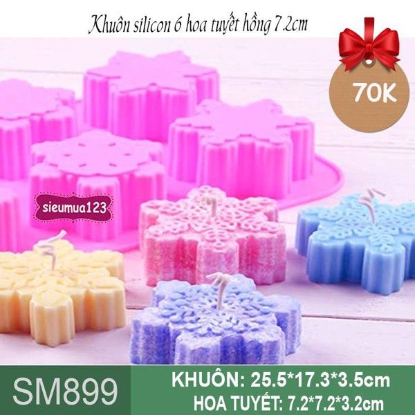 Khuôn silicon 6 hoa tuyết hồng 7cm ( SM899 )