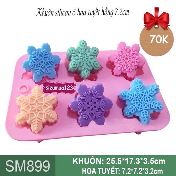 Khuôn silicon 6 hoa tuyết hồng 7cm ( SM899 )