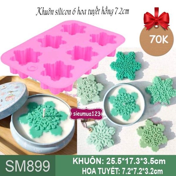 Khuôn silicon 6 hoa tuyết hồng 7cm ( SM899 )