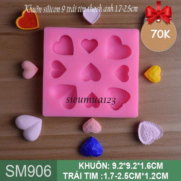Khuôn silicon 9 trái tim thạch anh từ 1,7cm đến 2,5cm ( SM906 )