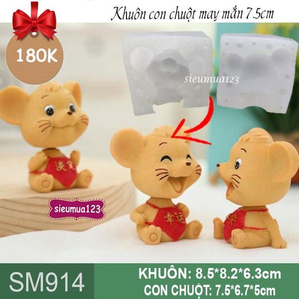 Khuôn silicon con chuột may mắn 7,5cm ( SM914 )