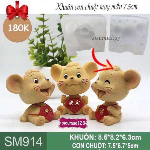Khuôn silicon con chuột may mắn 7,5cm ( SM914 )